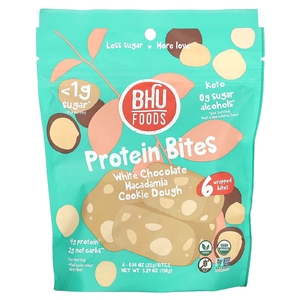 BHU Foods, Protein Bites, тесто для печенья с белым шоколадом и макадамией, 6 кусочков в упаковке по 25 г (0,88 унции) (Товар снят с продажи) 
