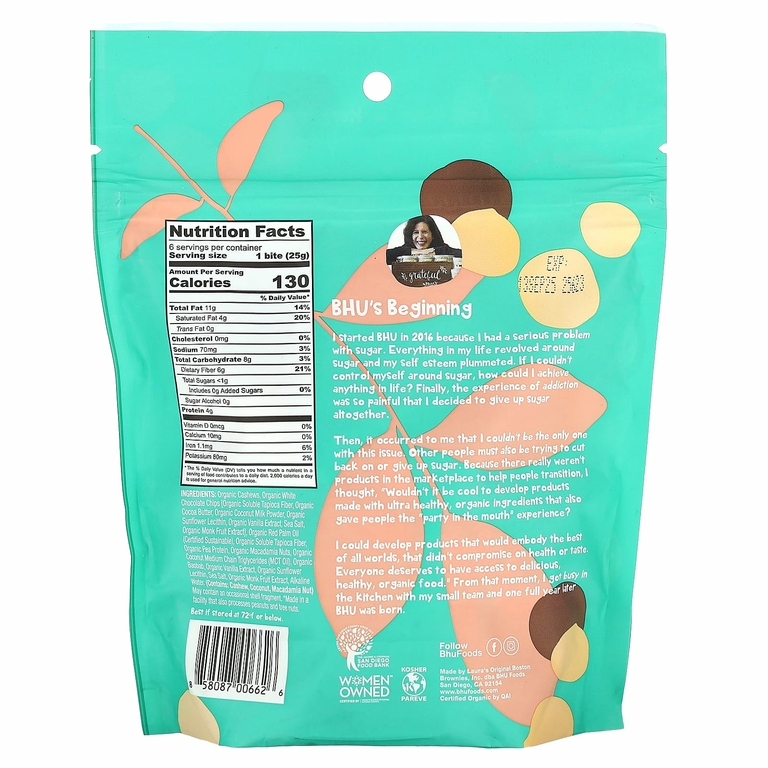 BHU Foods, Protein Bites, тесто для печенья с белым шоколадом и макадамией, 6 кусочков в упаковке по 25 г (0,88 унции) (Товар снят с продажи) 