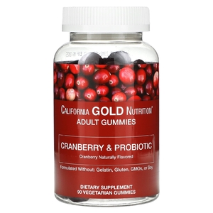 California Gold Nutrition, клюква и пробиотики в жевательных таблетках, с концентратом клюквы, фруктоолигосахаридами и бактериями бациллус коагуланс, с натуральным вкусом клюквы, 90 вегетарианских жевательных таблеток