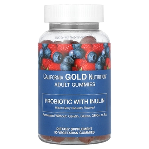California Gold Nutrition, пробиотик с инулином в жевательных таблетках, с витамином C, фолатом, смесью экстрактов ягод и органическим инулином, с натуральным ягодным вкусом, 90 вегетарианских жевательных таблеток