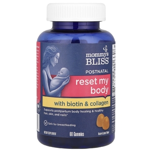 Mommy's Bliss, Postnatal Reset My Body с биотином и коллагеном, натуральный лимон, 60 жевательных таблеток