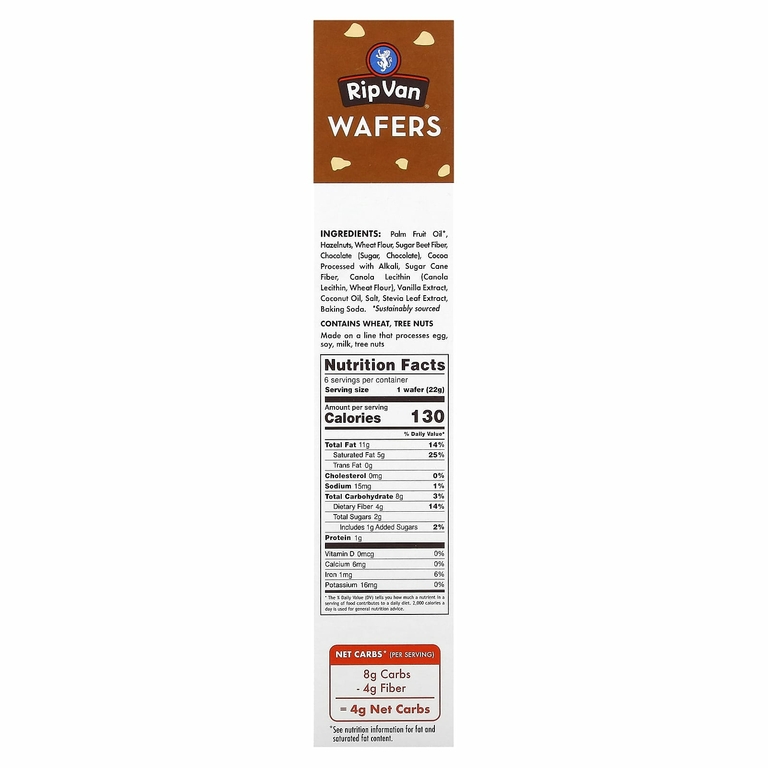 Rip Van Wafels, Шоколад с фундуком, 6 пакетиков по 22 г (0,78 унции)