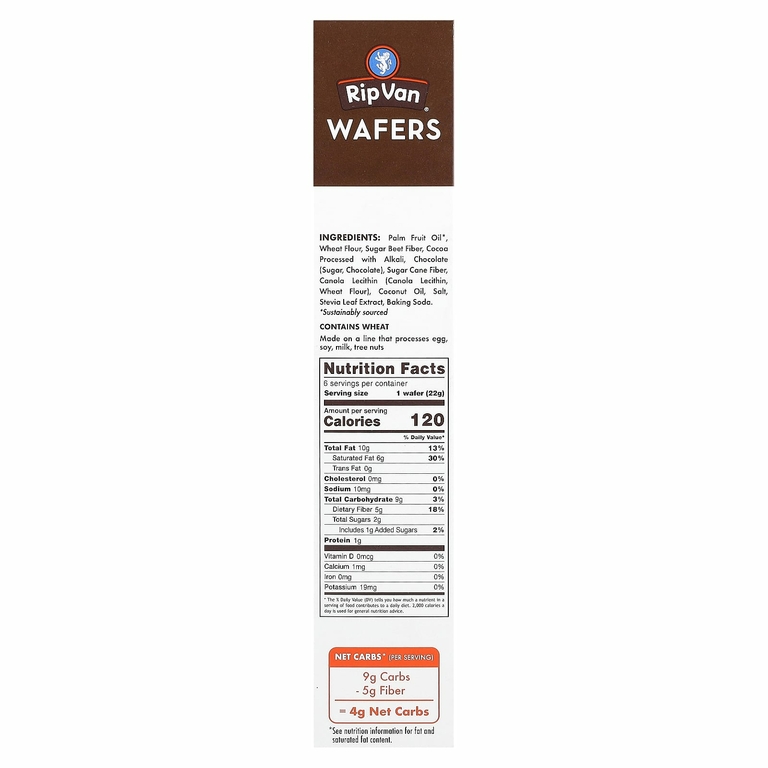Rip Van Wafels, вафли, темный шоколад, 6 упаковок по 22 г (0,78 унции)