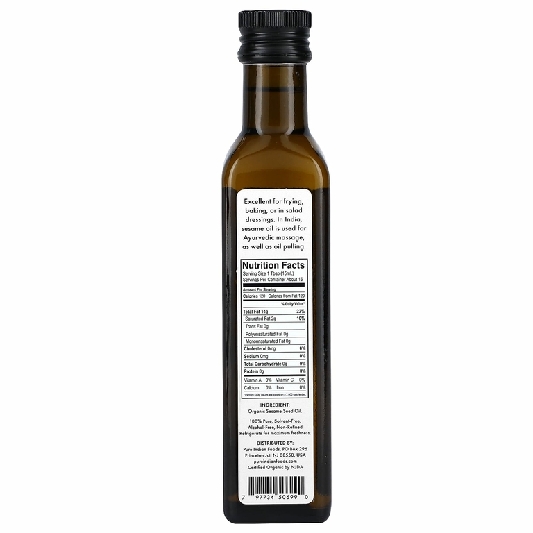 Pure Indian Foods, Органическое кунжутное масло холодного отжима, 250 мл