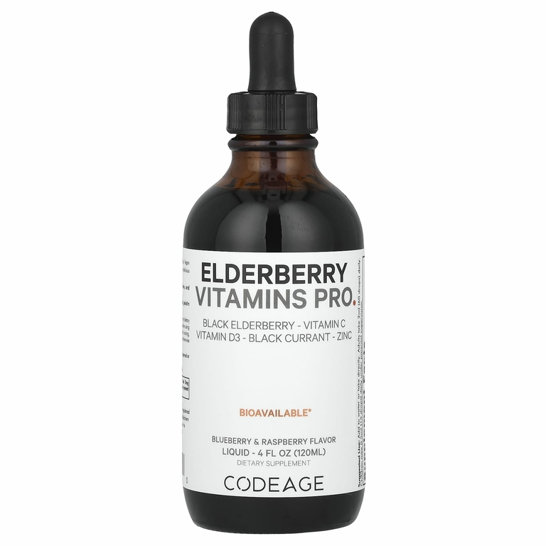 Codeage, Vitamins, бузина и иммунный комплекс, голубика и малина, 120 мл (4 жидк. унц.)