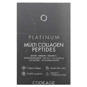 Codeage, Platinum, мультиколлагеновые пептиды, без добавок, 30 пакетиков по 11 г (0,38 унции)