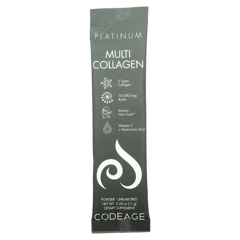 Codeage, Platinum, мультиколлагеновые пептиды, без добавок, 30 пакетиков по 11 г (0,38 унции)