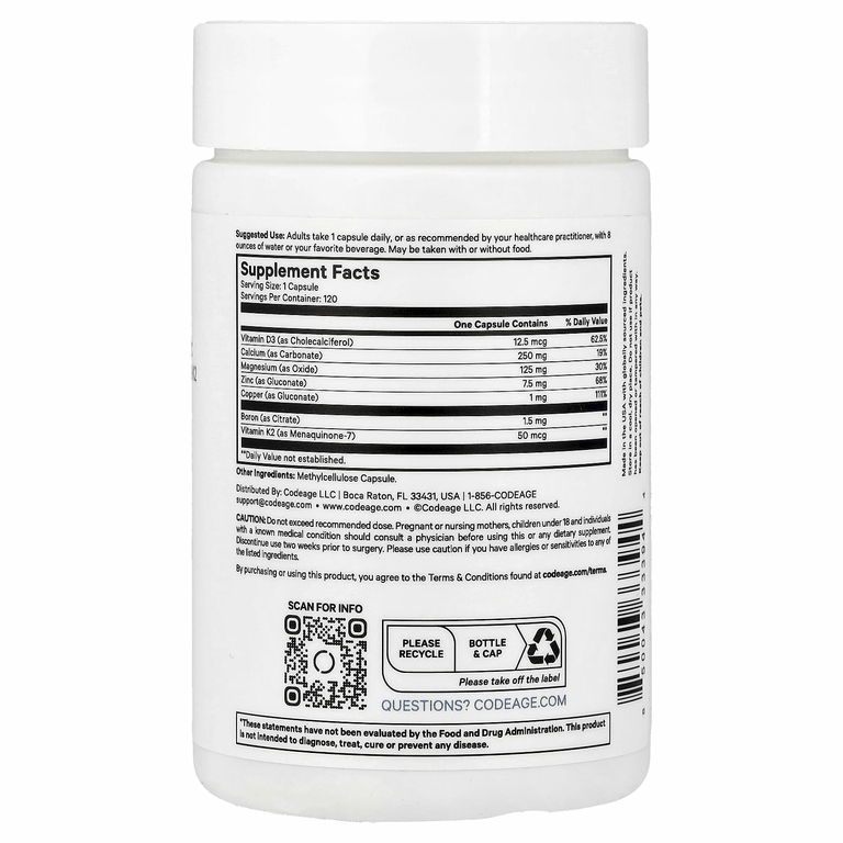 Codeage, Calcium Pro +, 120 растительных капсул
