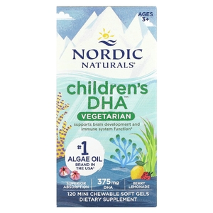 Nordic Naturals, ДГК для детей, от 3 лет, ягодный лимонад, 120 жевательных мини-капсул (125 мг в 1 капсуле)