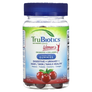 TruBiotics, Жевательные мармеладки с пробиотиком и коллагеном для женщин, клюква и малина, 50 жевательных таблеток