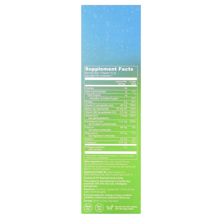 Vital Proteins, Hydration + Collagen, лимон и лайм, 7 пакетиков по 11 г (0,39 унции) (Товар снят с продажи) 
