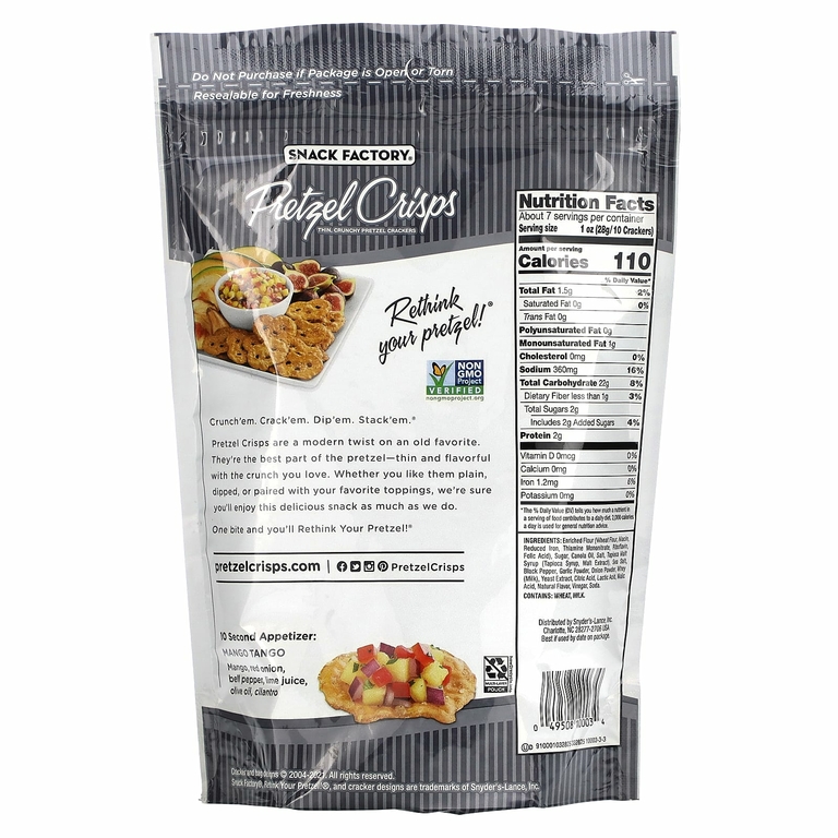Snack Factory, Хрустящие крендели с морской солью и перцем, по вкусу, 204 г (7,2 унции) (Товар снят с продажи) 