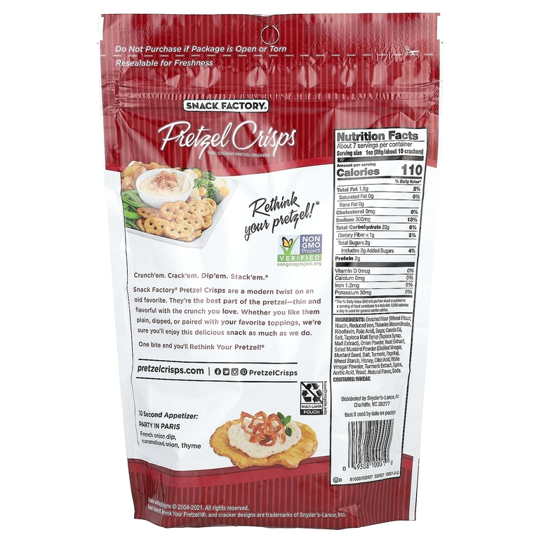 Snack Factory, хрустящие крендельки, с медом, горчицей и луком, деликатес, 204 г (7,2 унции)