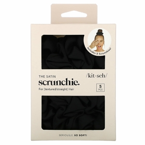 Kitsch, The Satin Scrunchie, для текстурированных и прямых волос, черный, 5 резинок для волос (Товар снят с продажи) 