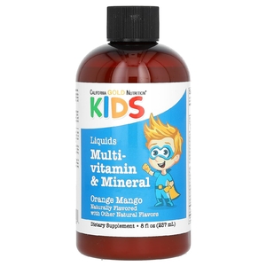California Gold Nutrition, жидкие мультивитамины и минералы с кальцием, витаминами B12, C и D3 для детей, без спирта, натуральный вкус апельсин и манго, 237 мл (8 жидк. унций)