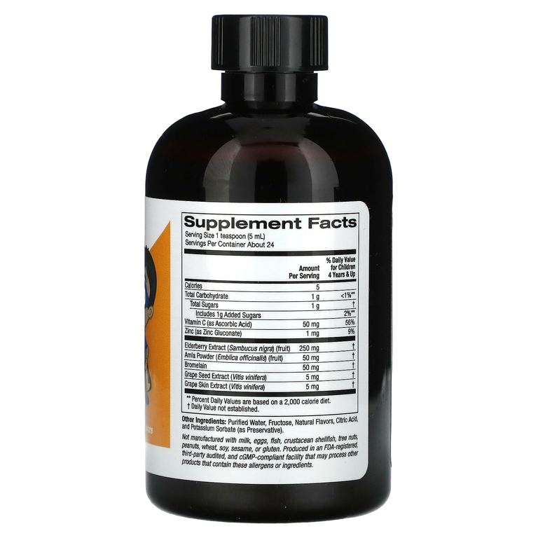 California Gold Nutrition, жидкое средство от аллергии с экстрактом бузины, витамином C, порошком амлы и бромелаином для детей, без спирта, виноград, 118 мл (4 жидк. унции)