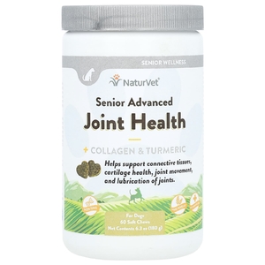 NaturVet, Senior Advanced, здоровье суставов, с коллагеном и куркумой, для собак, 60 жевательных таблеток, 180 г (6,3 унции)