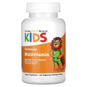 California Gold Nutrition, жевательные мультивитамины с витаминами A, C, E и яблочным порошком для детей, фруктовое ассорти, 180 вегетарианских таблеток