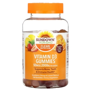 Sundown Naturals, витамин D3, жевательные таблетки со вкусом клубники, апельсина и лимона, 2000 МЕ, 150 жевательных таблеток (25 мкг (1000 МЕ) в 1 жевательной таблетке) (Товар снят с продажи) 