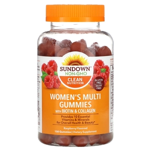 Sundown Naturals, Мультивитамины для женщин с биотином и коллагеном, малина, 150 жевательных таблеток (Товар снят с продажи) 