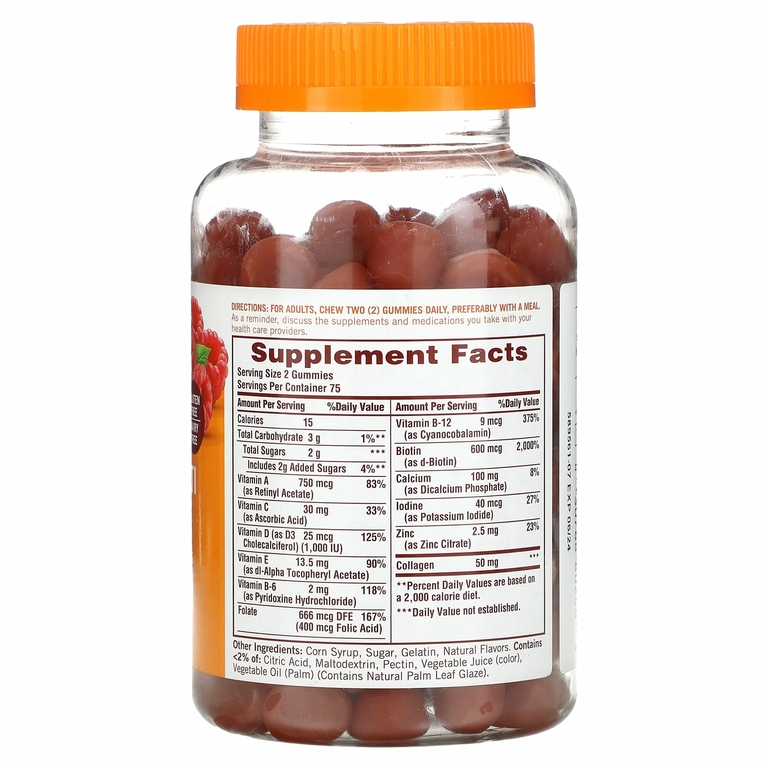 Sundown Naturals, Мультивитамины для женщин с биотином и коллагеном, малина, 150 жевательных таблеток (Товар снят с продажи) 
