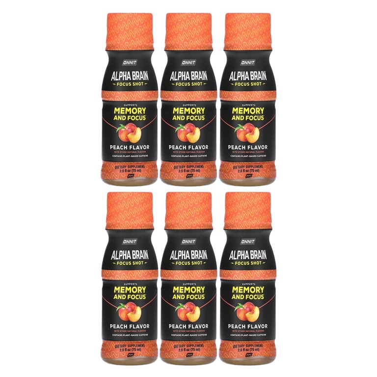 Onnit, Alpha Brain Focus Shot, персик, 6 флаконов по 75 мл (2,5 жидк. унц.)