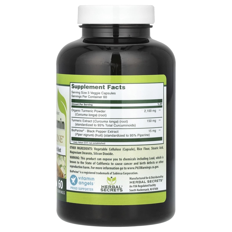 Herbal Secrets, куркумин с экстрактом черного перца, 180 вегетарианских капсул