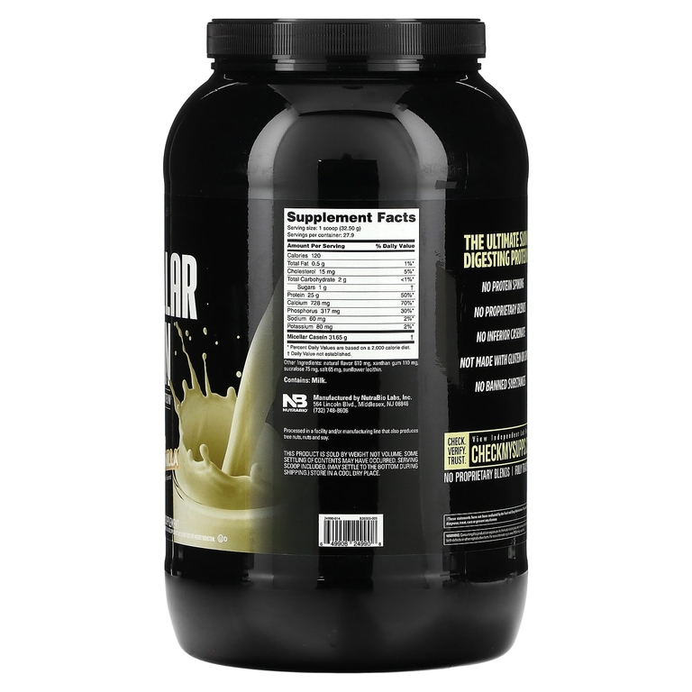NutraBio, Мицеллярный казеин, альпийская ваниль, 907 г (2 фунта)