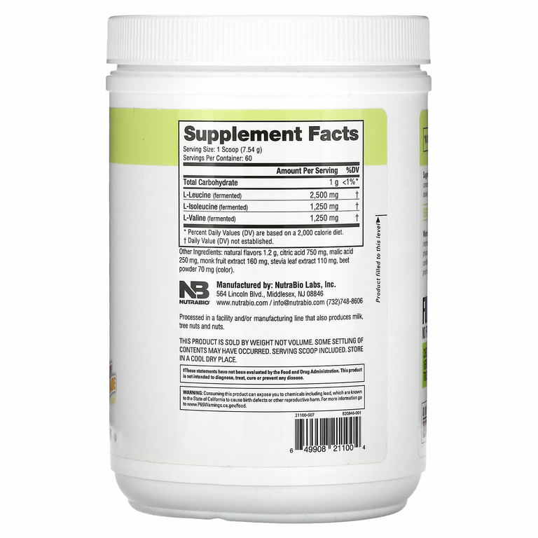 NutraBio, BCAA 5000, клубничный лимонад, 452 г (1 фунт)