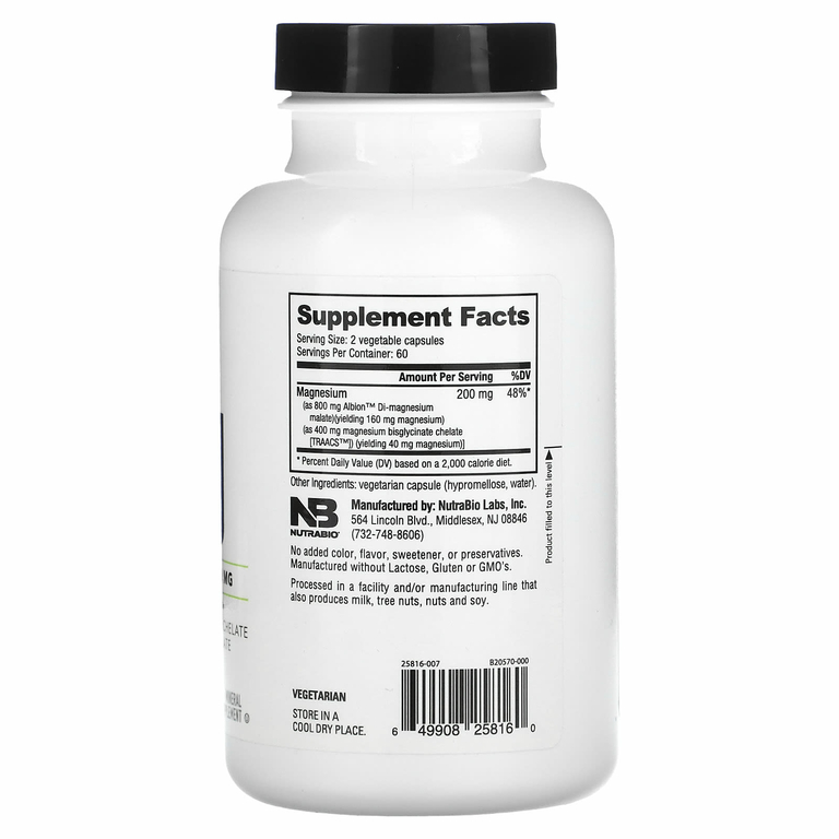 NutraBio, Mg магний, 120 капсул (100 мг на капсулу)