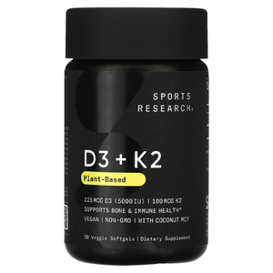 Sports Research, витамины D3 и K2, растительная добавка, 30 растительных капсул