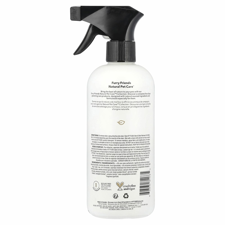 ATTITUDE, Furry Friends, Natural Pet Care ™, средство для удаления пятен и запахов, лаванда, 473 мл (16 жидк. Унций)