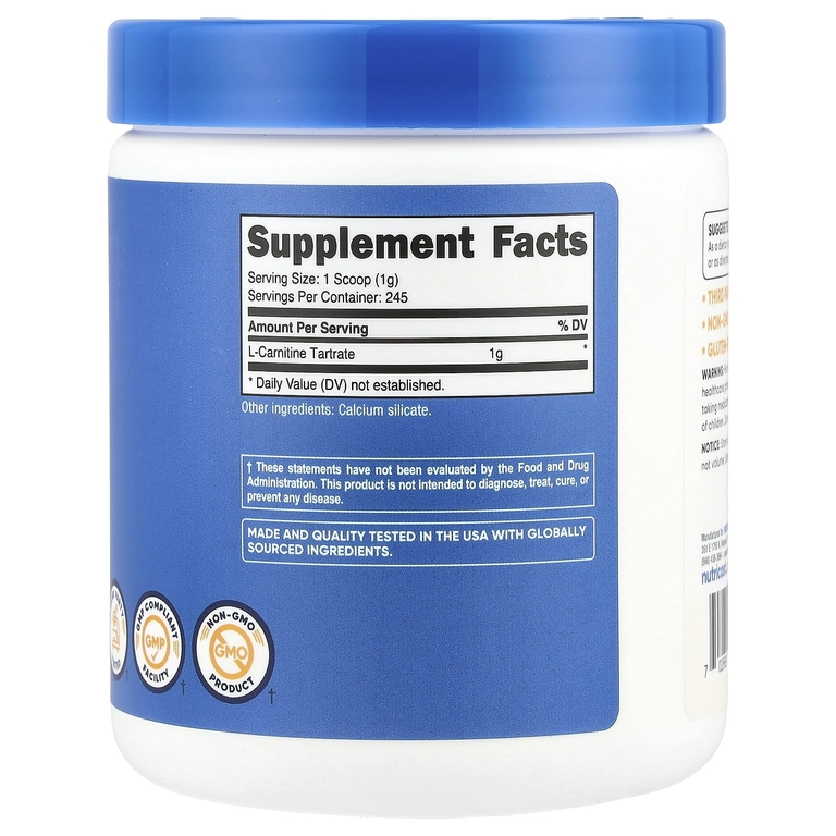 Nutricost, L-карнитин тартрат, без добавок, 250 г (8,9 унции) (Товар снят с продажи) 