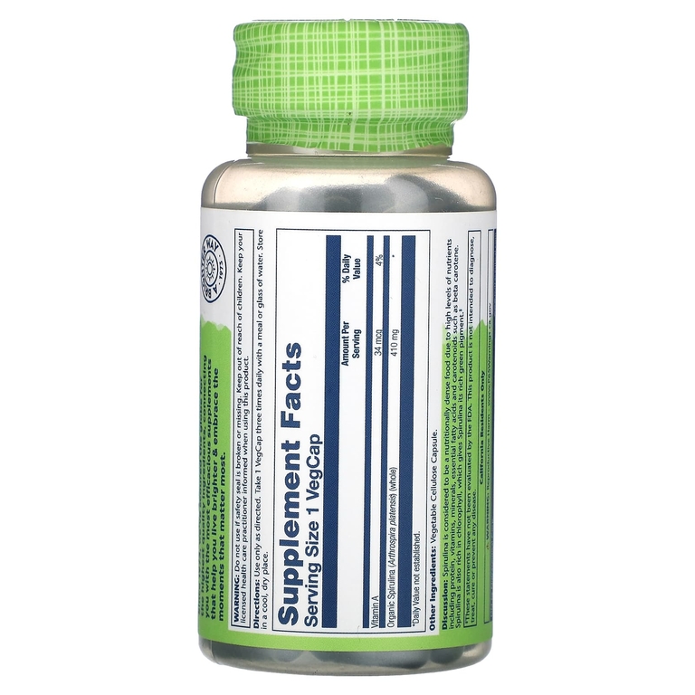 Solaray, True Herbs, спирулина, 410 мг, 100 вегетарианских капсул