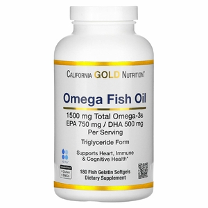 California Gold Nutrition, норвежский рыбий жир с омега 3, с ЭПК и ДГК, натуральный лимонный вкус, 180 капсул