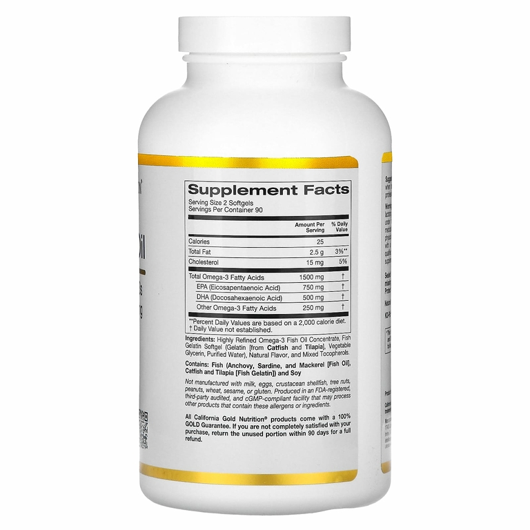 California Gold Nutrition, норвежский рыбий жир с омега 3, с ЭПК и ДГК, натуральный лимонный вкус, 180 капсул