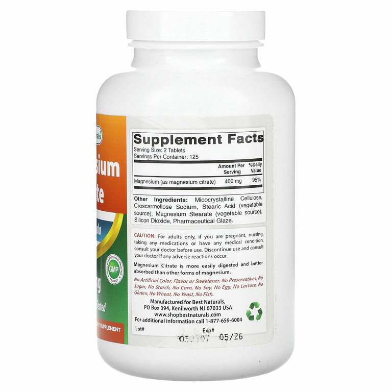 Best Naturals, цитрат магния, 250 таблеток (200 мг в 1 таблетке)