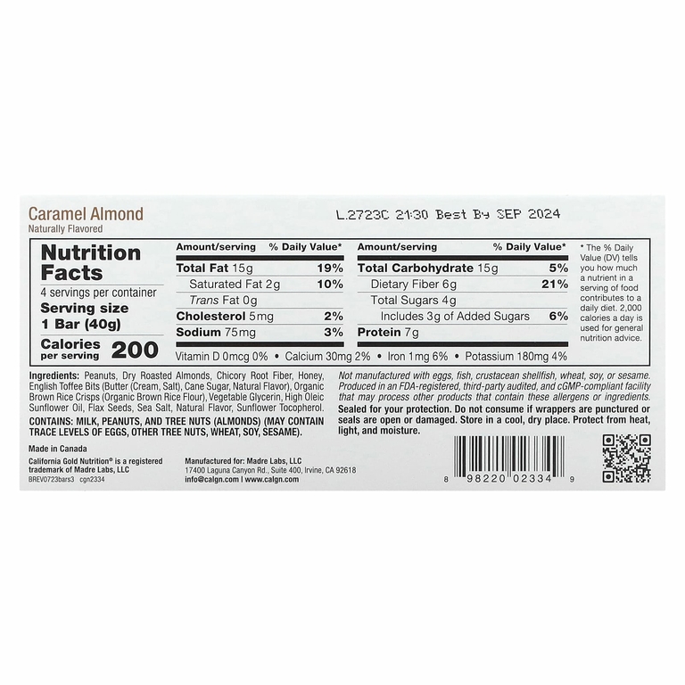 California Gold Nutrition, Foods, батончики-снеки, ассорти вкусов (кленовый сироп, карамель, арахисовая паста), 12 батончиков по 40 г (1,4 унции)
