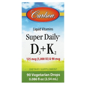 Carlson, Super Daily® D3 + K2, 125 мкг (5000 МЕ) и 90 мкг, 2,54 мл (0,086 жидк. унции)