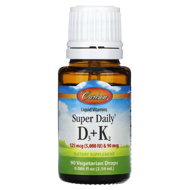 Carlson, Super Daily® D3 + K2, 125 мкг (5000 МЕ) и 90 мкг, 2,54 мл (0,086 жидк. унции)