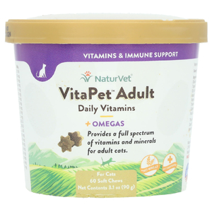NaturVet, VitaPet Adult, ежедневные витамины и омега, для кошек, 60 жевательных таблеток, 90 г (3,1 унции)