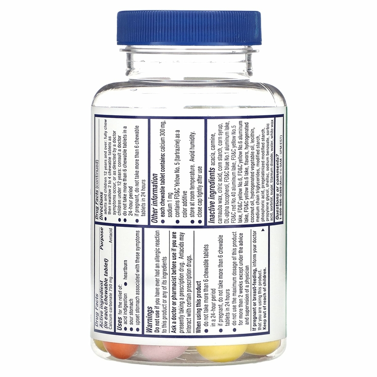 Alka-Seltzer, Жевательные таблетки для облегчения изжоги, с повышенной силой действия, фруктовое ассорти, 750 мг, 66 жевательных таблеток