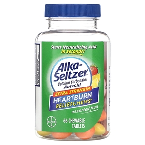 Alka-Seltzer, Жевательные таблетки для облегчения изжоги, с повышенной силой действия, фруктовое ассорти, 750 мг, 66 жевательных таблеток