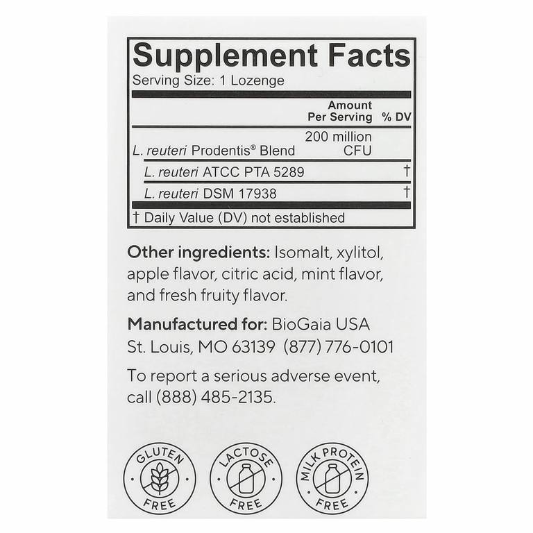 BioGaia, Prodentis®, пробиотик для здоровья полости рта, яблоко, 30 пастилок