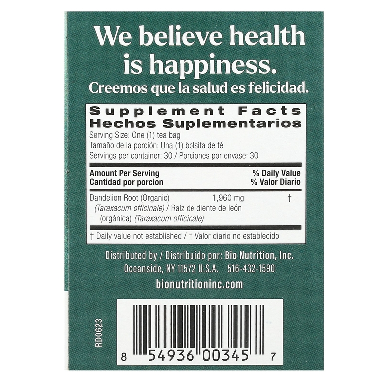 Bio Nutrition, чай из корня одуванчика, без кофеина, 30 чайных пакетиков, 58,8 г (2,1 унции)