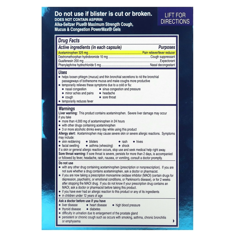 Alka-Seltzer Plus, Гели от кашля, слизи и заложенности носа PowerMax, максимальная эффективность, 24 жидких геля