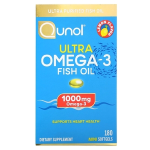 Qunol, ультраомега-3, рыбий жир, со вкусом лимона, 180 мини-капсул (500 мг в капсуле)