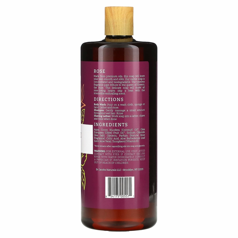Dr. Jacobs Naturals, кастильский гель для душа на растительной основе, омолаживающая роза, 946 мл (32 унции)