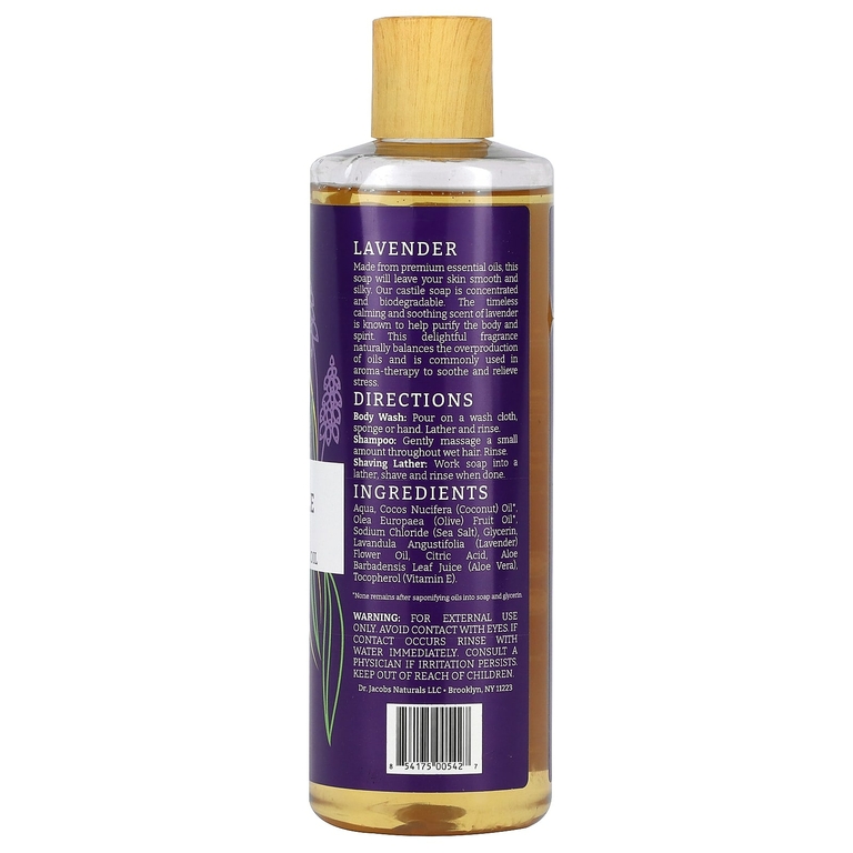 Dr. Jacobs Naturals, Кастильское гель-гель для душа на растительной основе, эфирное масло лаванды, 473 мл (16 унций)