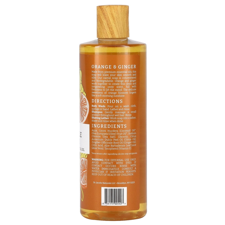 Dr. Jacobs Naturals, Гель для душа на растительной основе, эфирное масло апельсина и имбиря, 473 мл (16 унций)